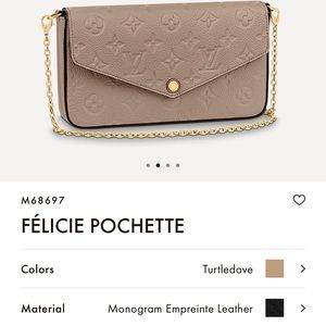 Authentic Louis Vuitton Felicie Pochette monogram leather turtle dove